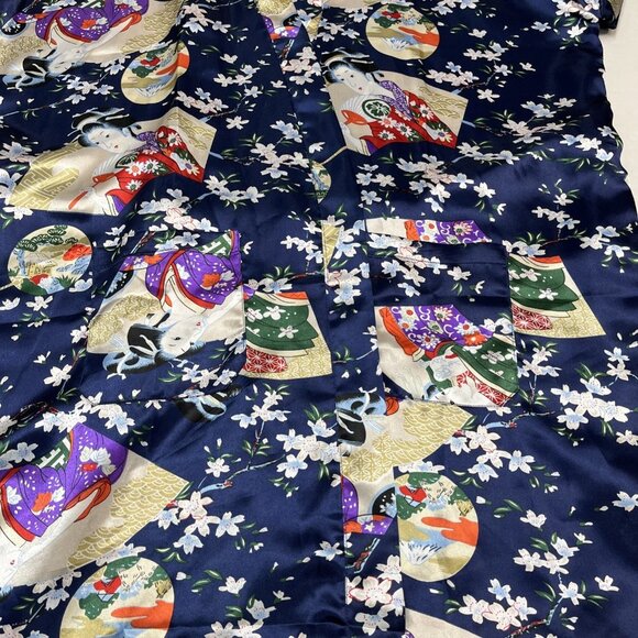 Oriental Silk Collection Robe Kimono Womens OS Blue Silk Asian Print Tie Waist - Picture 6 of 6